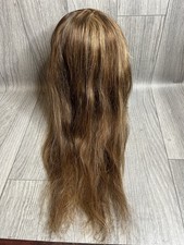 Straight Human Hair wig 24 inches Bangs Medium Dark Brown Blonde Highlights C21