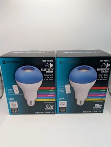2x Ecosmart LED Light Bulb Speaker w/Bluetooth 60W Color Changing and Remote
