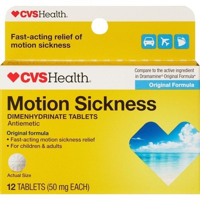 Full Case 384 CVS Motion Sickness 50 mg Dimenhydrinate Tablets (32 Packs of 12)