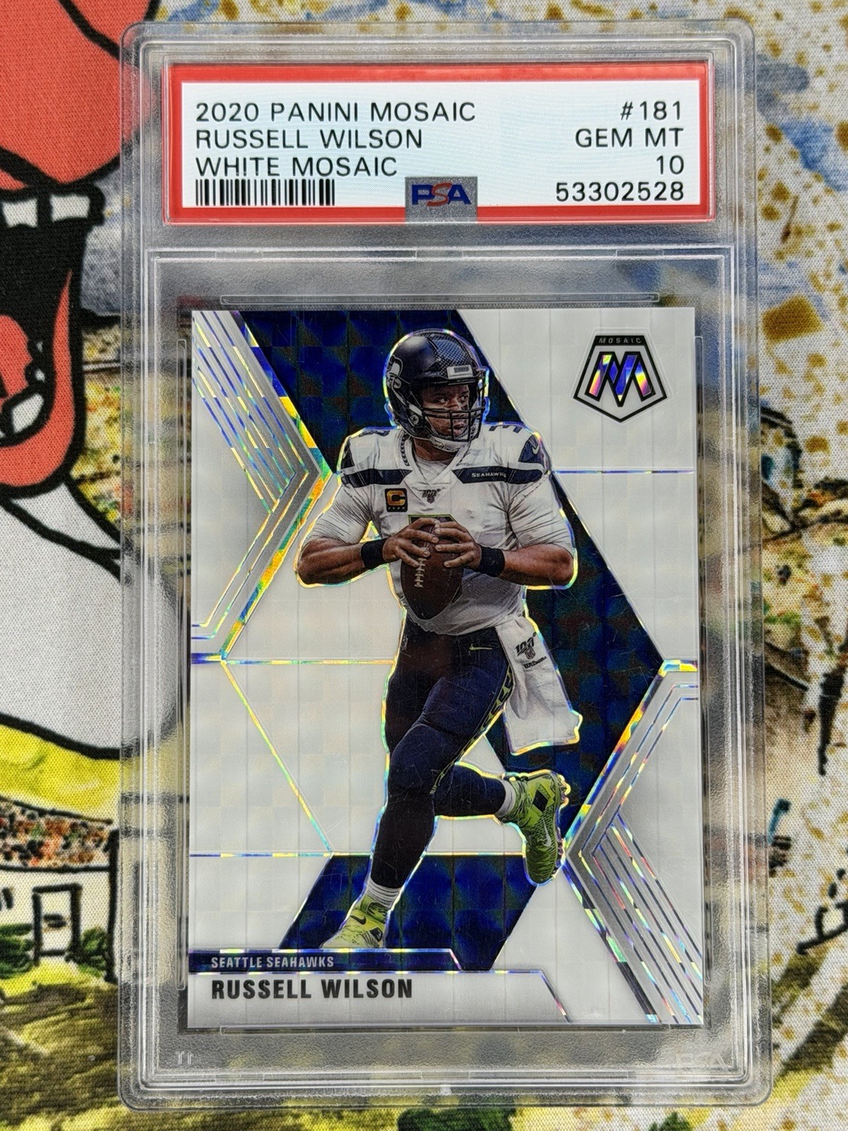 2020 Mosaic #181 Russell Wilson Seahawks White Mosaic SSP /25 PSA 10 GEM MINT