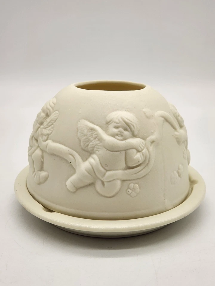 Suporte de vela vintage bisque litófano querubim lâmpada de fada tealight - Imagem 4 de 4