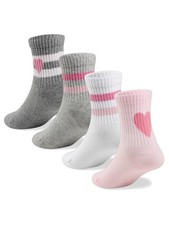 Kids Girls Pink White Crew Athletic Socks with Retro Stripes Hearts Size M 8...