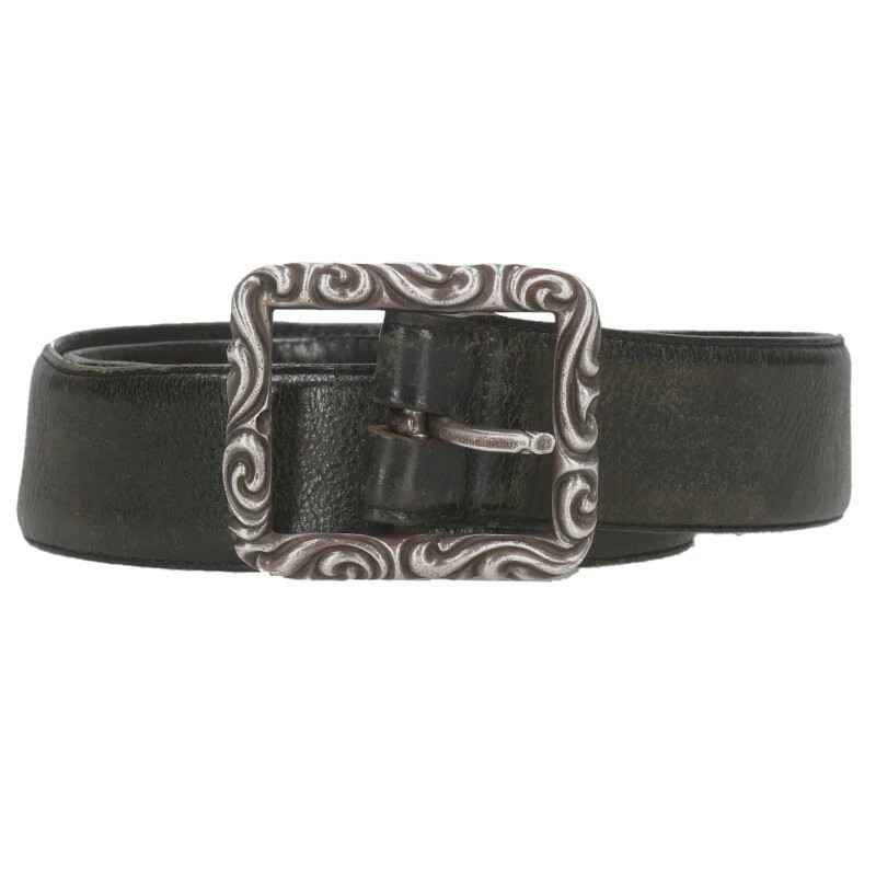 Chrome Hearts BLT SCRLREC Rectangle Scroll Leather Belt Black and Silver 32 inch thumbnail 2