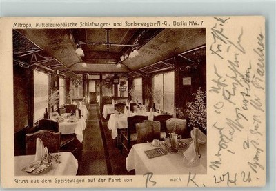 13031373-Mitropa-greeting from the dining car 1926 Postcard
