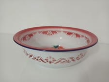 Antico Catino Bacinella Ferro Smaltato Bianco Rosso Reservoir Cina Vintage 36cm