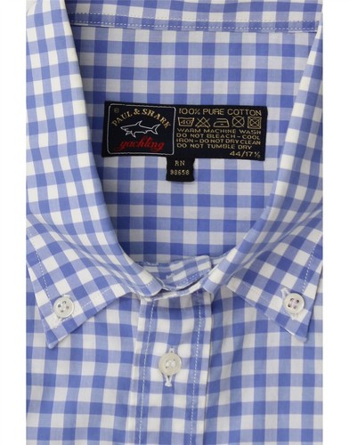 PAUL & SHARK Mens Short Sleeve Shirt Size 44 17 1/2 XL Blue Check Cotton DL47 - Picture 3 of 3