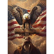 5D DIY US Flag Independence Day Eagle Cross Diamond Painting Kits for Adults, US