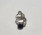 Vintage 925 Sterling Silver Black Onyx And Pearl Ring Size 8