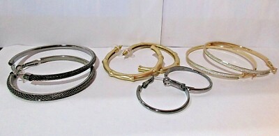 Lot of 4 Hoop Pierced Earrings Gunmetal Goldtone 1.25'' to 2.25'' Diameters 