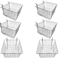 6 Pc Chrome 12x12x8 Slatwall Gridwall Pegboard Deep Basket Display Rack Fixture