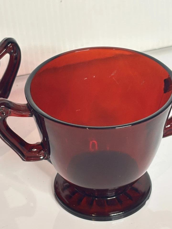 Vintage 1938-1967 MCM Anchor Hocking Royal Ruby Red Glass Creamer & Sugar Set - Image 4 of 4