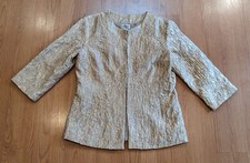 Chico's Textured Gold Metallic Blazer 3/4-Sleeves - 1 Small 8/10 
