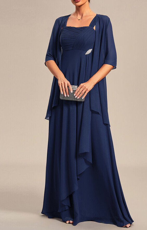 Simple Women's Two-Piece Square Neck Chiffon A-Line Mother of the Bride  Dresses | eBay