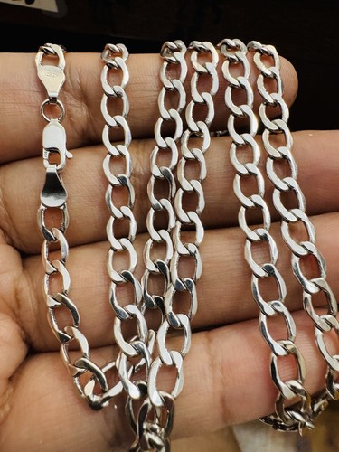 18K 750 White Fine Gold Cuban Curb Men Womens Necklace 23.5”/24”Long 5.5mm 11.2g - Picture 7 of 24