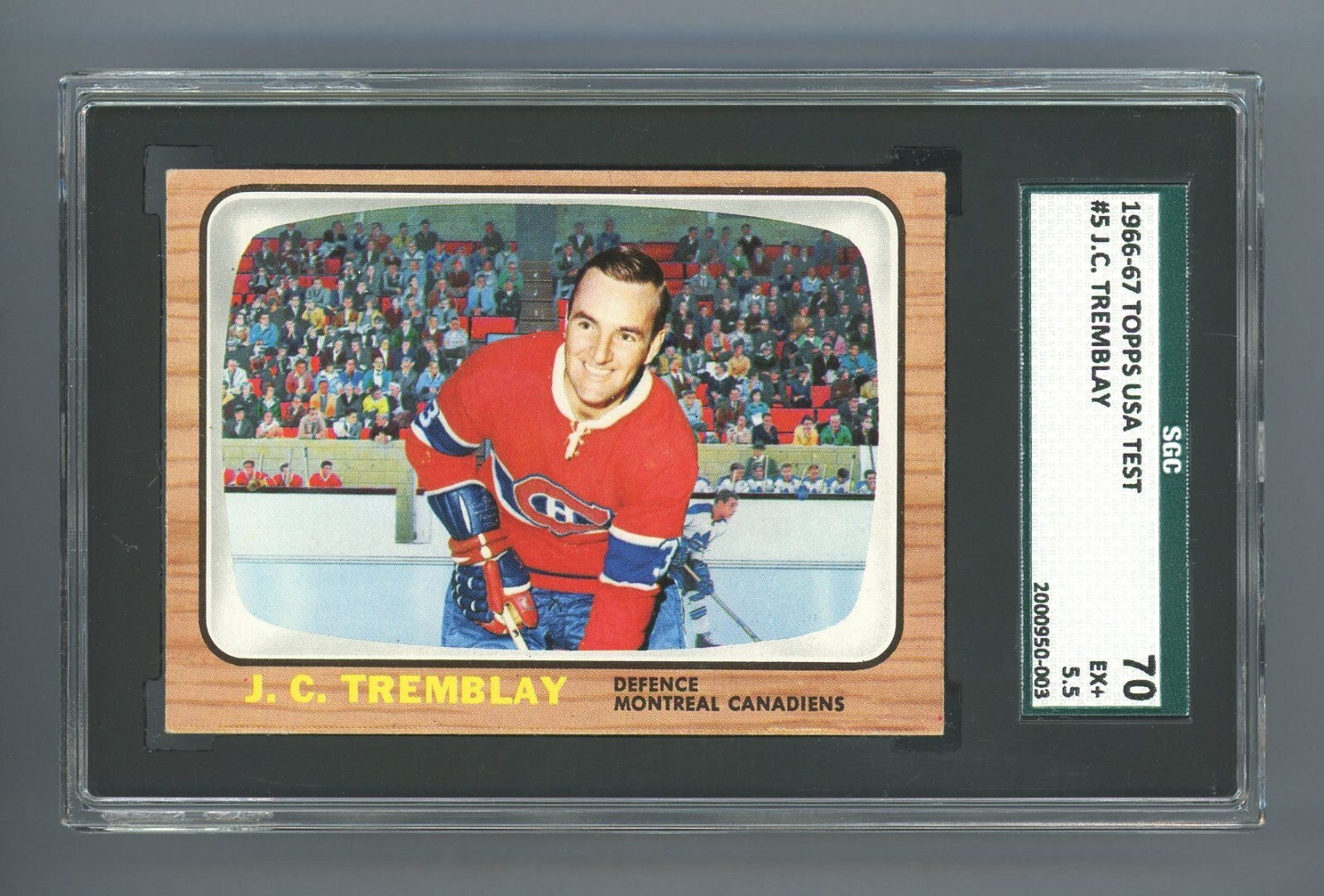 1966 Topps USA Test #5 J.C. Tremblay Hockey Card SGC 5.5 EX+