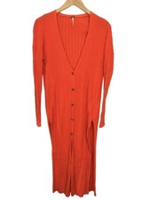 FREE PEOPLE Sweater Dress, Women's S, Orange V Neck Long Sleeve Buttons