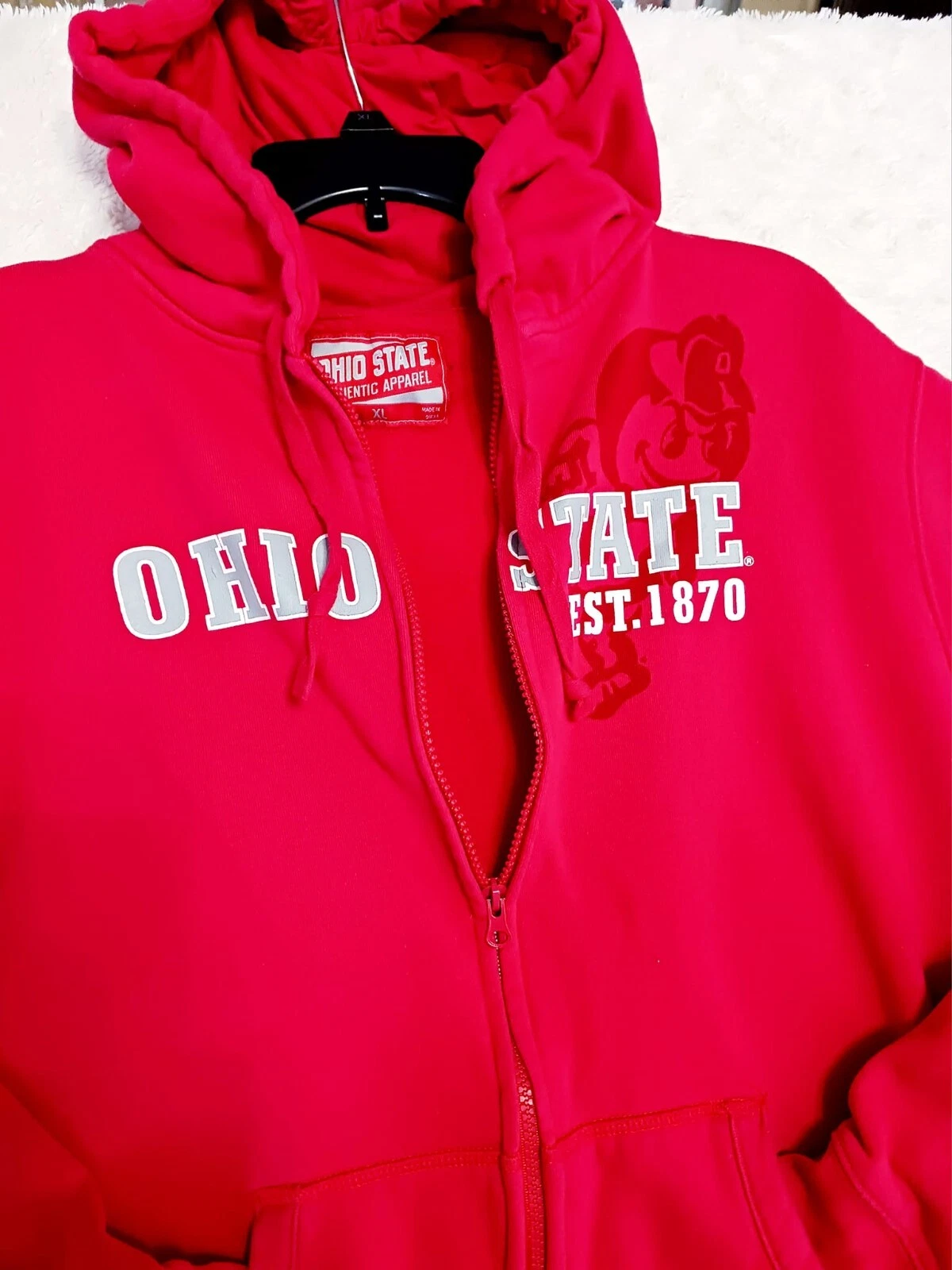 VETEMENTS Felpa con cappuccio zip intera OHIO STATE UNIVERSITY 1870 RED Varsity taglia XL