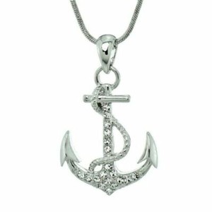 Authentic NAUTICAL ANCHOR Sea Sailor Crystal Pendant Necklace White Gold Plated Jewellery