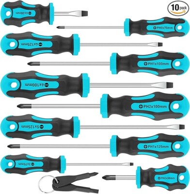 10-Piece Magnetic Screwdrivers Set, 5 Phillips and 5 Slotted Tips Professional