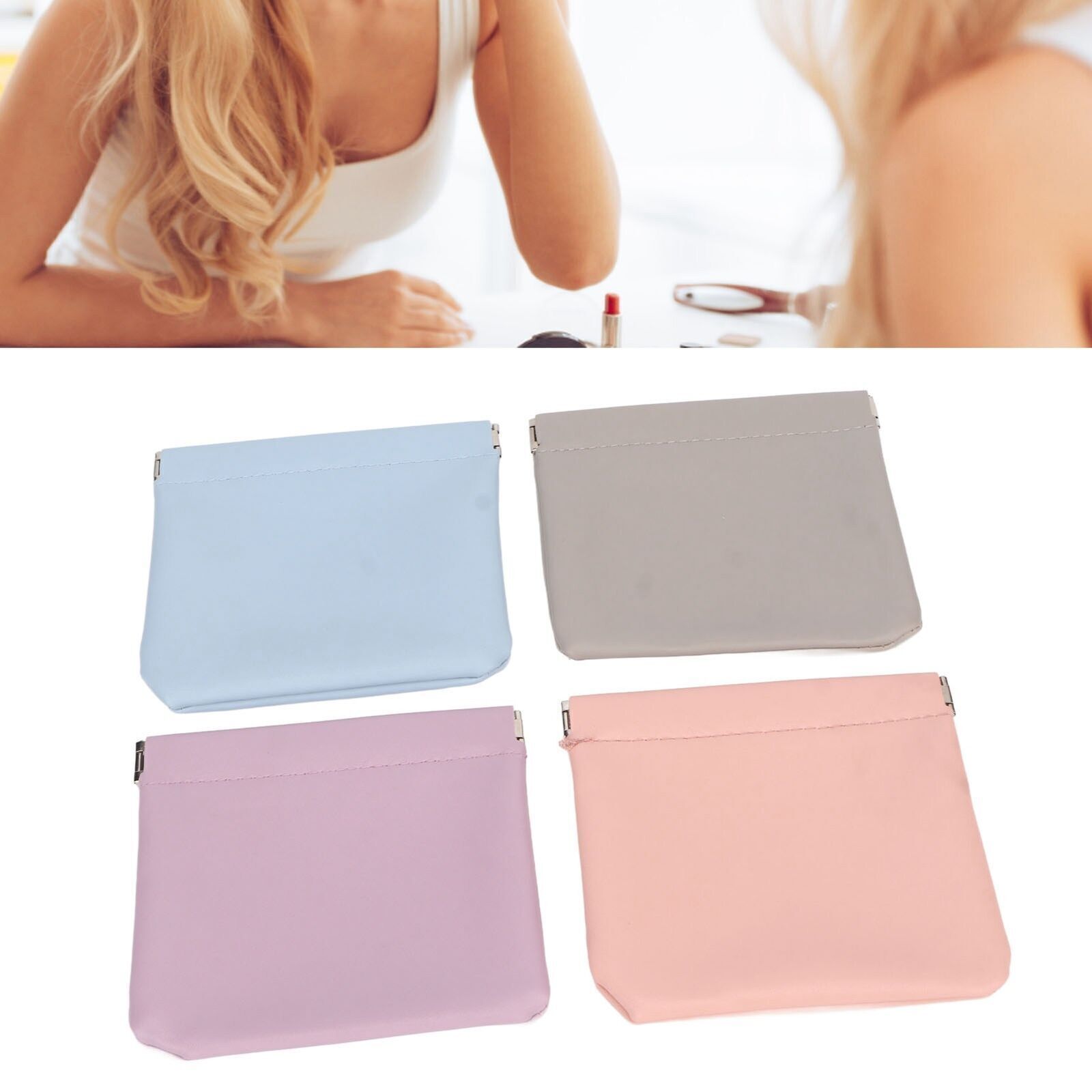 4 Colors Mini Lipstick Storage Bag Automatic Closure Portable PU Leather Pocket