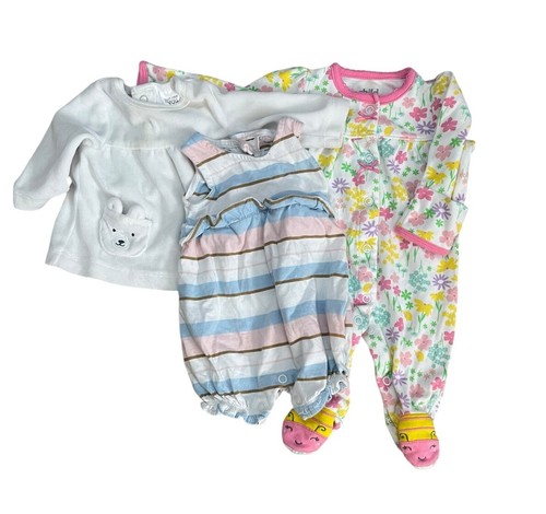 Newborn Baby 3 Piece Bundle Pajama Romper Teddy Bear Top