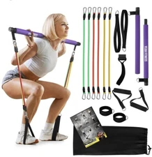 Pilates Bar Kit - Portable Home Gym Workout Equipment with Resistance Bands NEW