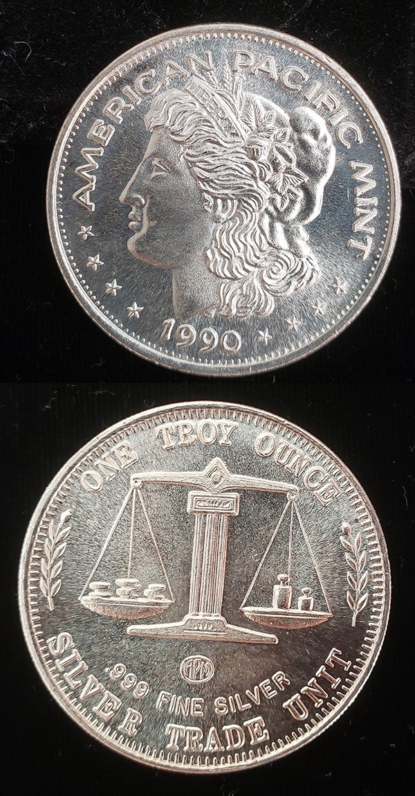アメリカ　銀貨　ワンダラー　1990 1990 American Pacific Mint Trade Unit Morgan Dollar 1 Oz 999