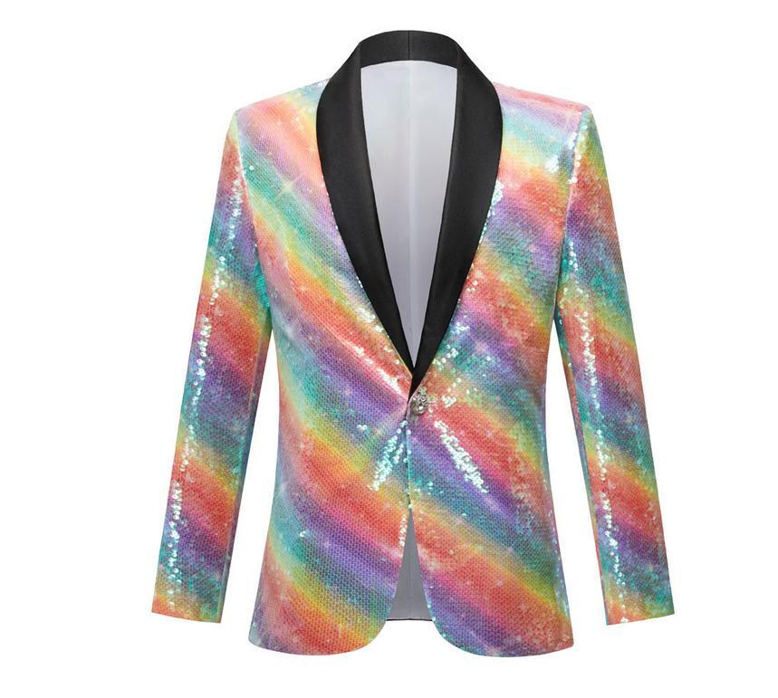 Mens Sequins Nightclub Button Blazer Jackets Stage Show Dress Formal Party Coats
