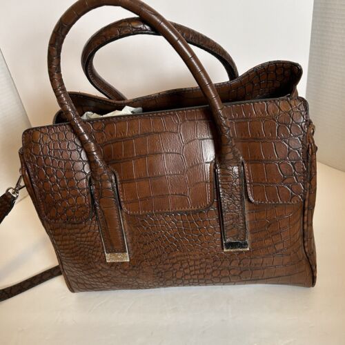 Christian Soriano Brown Croc Embossed Leather Handbag Minor Flaw On Silver Front - Picture 2 of 16