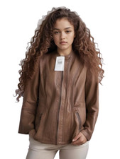 Heine Brown Leather Jacket, Rrp=£249, ***now Only £60*** (e81592)