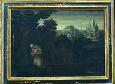 Grand Tableau ancien 17 ème portrait saint François d'Assise I'Italie paysage