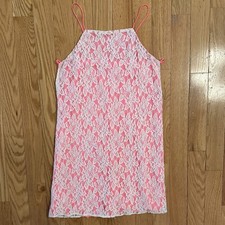 Urban Outfitters Pins & Needles Hot Pink Lace Overlay Sundress Mini Dress Sz L