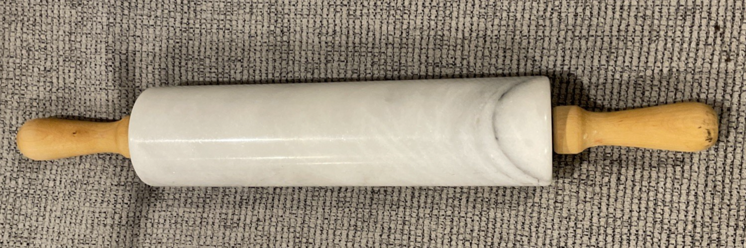Vintage Gray White Marble Rolling Pin with 10 Inch Wood Handles 17.5 Inch Long Barrel Excellent Condition
