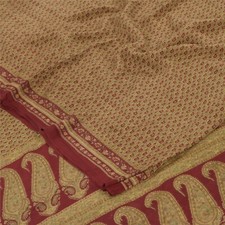 Sanskriti Vintage Sarees Green/Red Pure Crepe Silk Printed Sari 6Yd Craft Fabric
