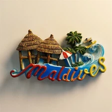 Maldives Waves Thatched House Tourist Souvenir 3D Resin Fridge Magnet Craft Gift