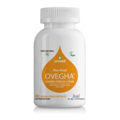 Unived Ovegha Vegan Omega-3 DHA | 1000mg Algae Oil 500mg DHA Per Serving  60 Cap