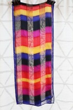 Designer vintage scarf 100 silk Elaine Gold Mod Geometric Rainbow oblong 11x52