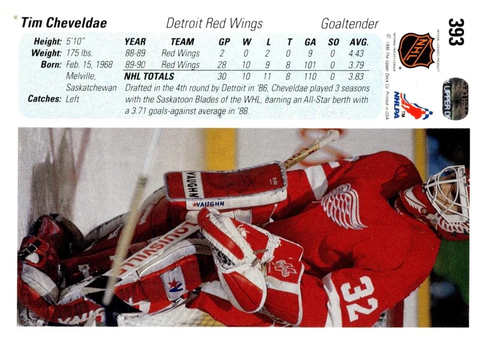 Tim Cheveldae - Signed 1990-91 Upper Deck Card #393 - Image 2 of 2