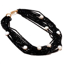 925 Sterling Silver Black Spinel beaded Necklace,Spinel Necklace,Pearl Necklace