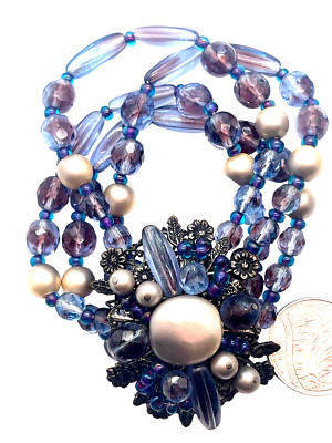 RARE Miriam Haskell Alexandrite Color Changing Glass Bead & Faux Pearl Bracelet