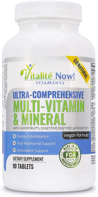 Vegan Whole Food Multivitamin & Mineral - Vitamins a B1 B2 B6 B12 C D3 E & 110 S