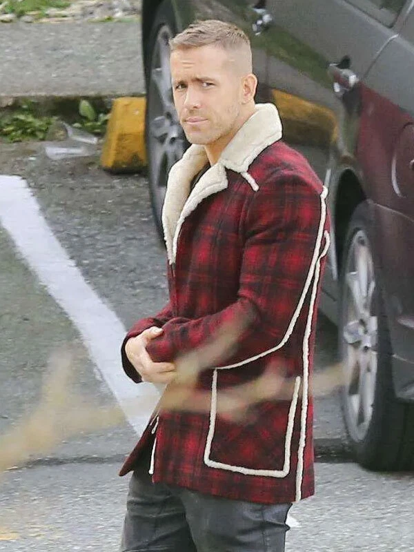 Handmade Wade Wilson Costume Deadpool Ryan Reynolds Shearling Red Plaid Jacket