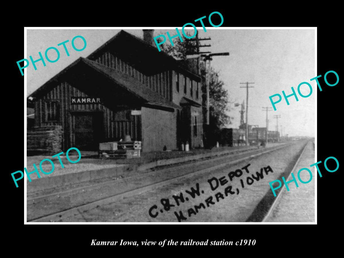 OLD 8x6 HISTORIC PHOTO OF KAMRAR IOWA THE RAILROAD DEPOT STATION c1910