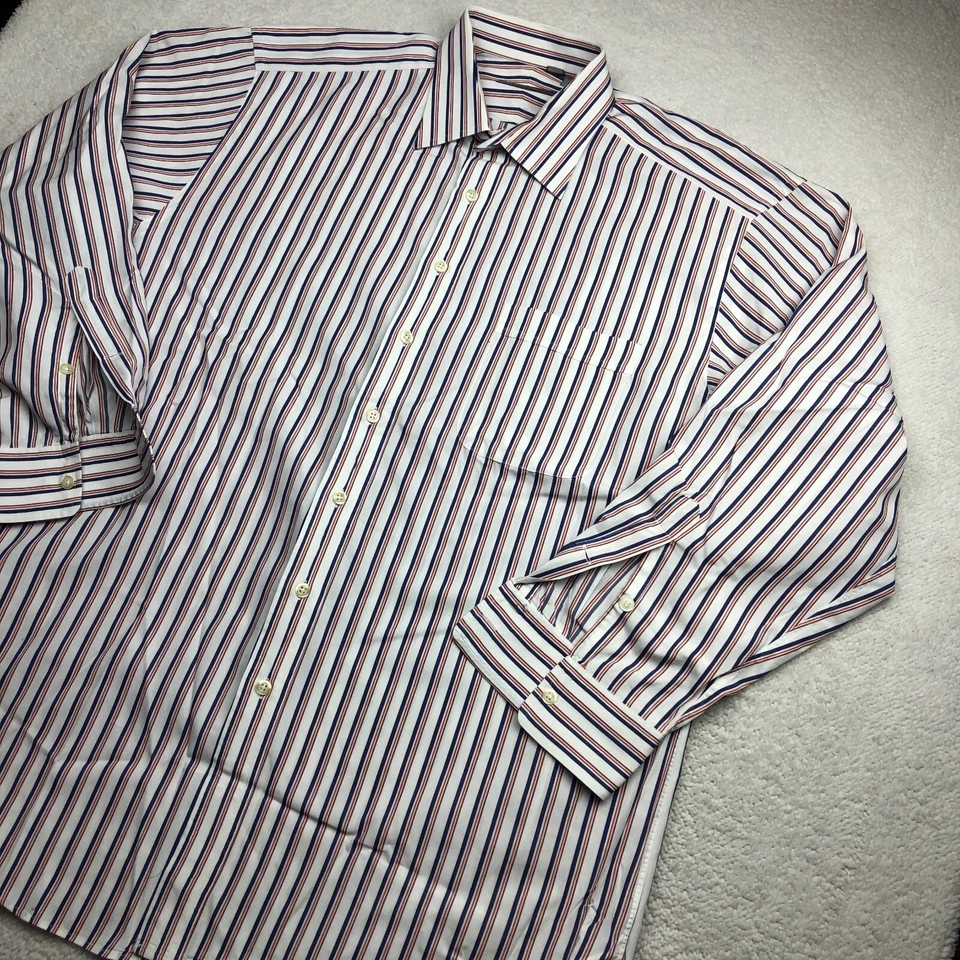Camisa Hickey Freeman Para Hombre 17-34 Roja Blanca Azul Rayas Abotonada Canadá Foto 2 de 4