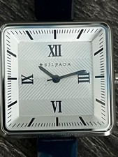 NEW SILPADA T3193 Mod Minutes Square Face Navy Blue Patent Leather Band Watch