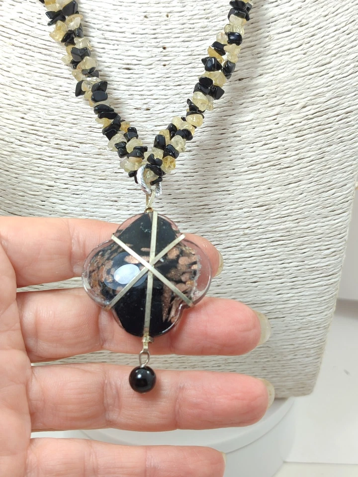 Collana Donna In Pietre Mix onice e Citrino L. 55 + Ciondolo In Onice  Mis.4 X 4 - Immagine 2 di 4