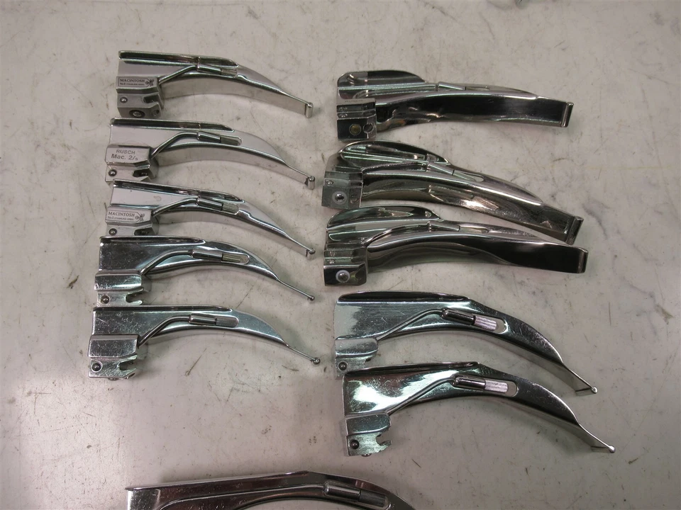 Lote de 15 hojas de laringoscopio Rusch Macintosh Mac 2,3 y 4 fibra óptica inoxidable Foto 2 de 4