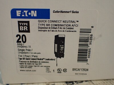 NEW in box EATON BRCAF120QN 1p 20 amp BR AFCI Breaker Quick Connect Neutral