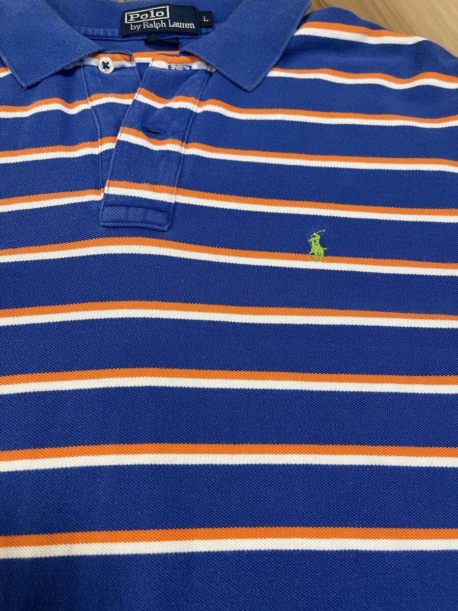 Polo Ralph Lauren Men's Blue Orange & White Cotton Polo