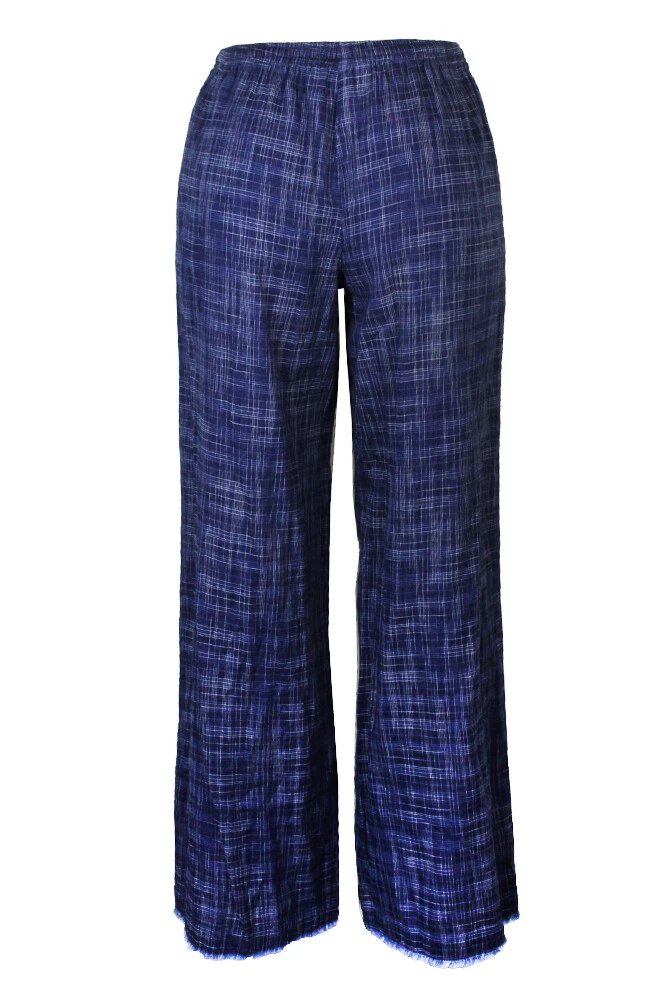 Max Studio London Navy Plaid Frayed Wide Leg Drawstring Pants XS